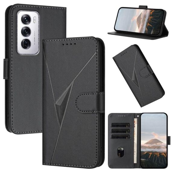 For OPPO Reno12 Global Triangle Pattern Buckle Clasp Leather Phone Case(Black)