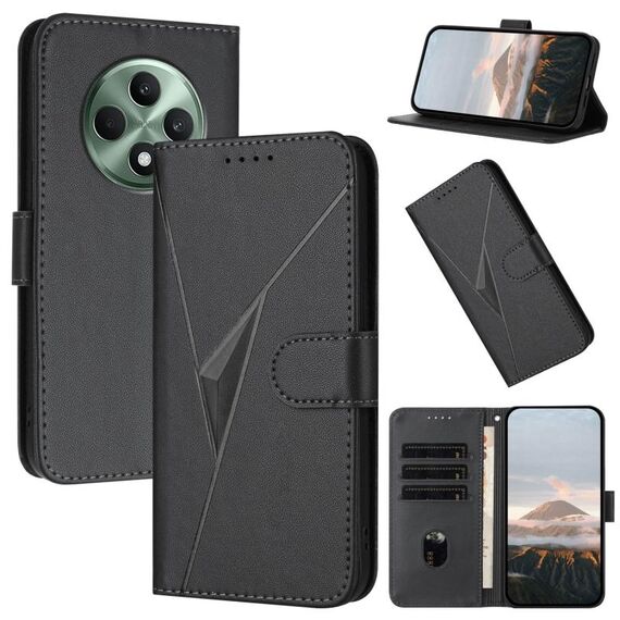 For OPPO Reno12 F 4G Triangle Pattern Buckle Clasp Leather Phone Case(Black)