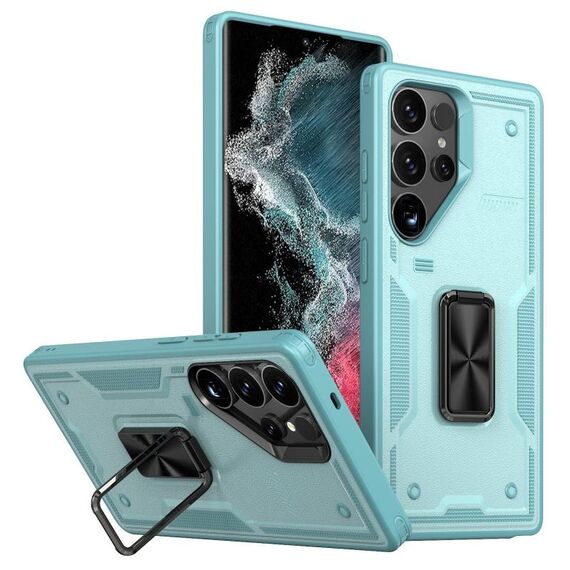 Per Samsung Galaxy S22 Ultra 5G Custodia per telefono con supporto ad anello in PC ibrido in TPU (blu)