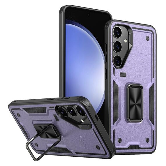 Per Samsung Galaxy S23 FE 5G Custodia per telefono con supporto ad anello in TPU ibrido per PC (viola)