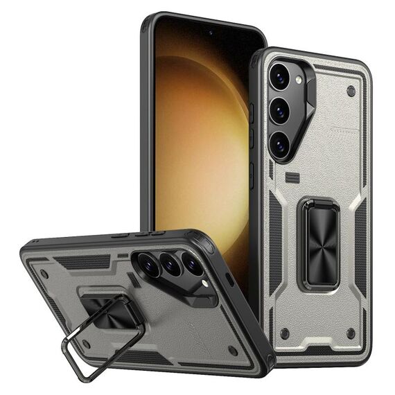 Per Samsung Galaxy S23+ 5G Custodia per telefono con supporto ad anello in TPU ibrido per PC (grigio titanio)