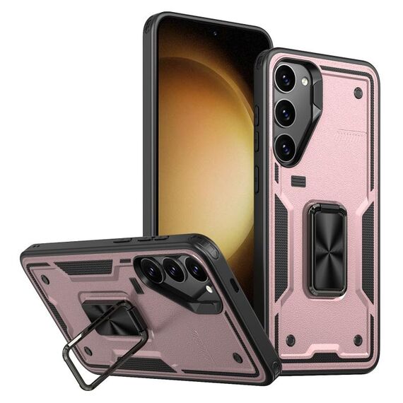 Per Samsung Galaxy S23+ 5G Custodia per telefono in TPU ibrido per PC con supporto ad anello (oro rosa)