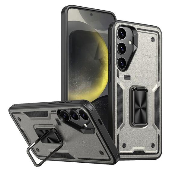 Per Samsung Galaxy S24 5G Custodia per telefono con supporto ad anello in TPU ibrido per PC (grigio titanio)