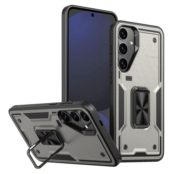Per Samsung Galaxy S24 FE 5G Custodia per telefono con supporto ad anello in TPU ibrido per PC (grigio titanio)