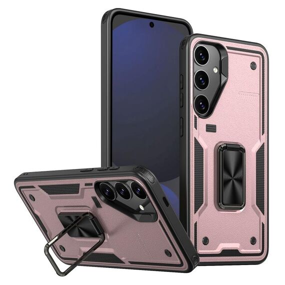 Per Samsung Galaxy S24 FE 5G Custodia per telefono in TPU ibrido per PC con supporto ad anello (oro rosa)