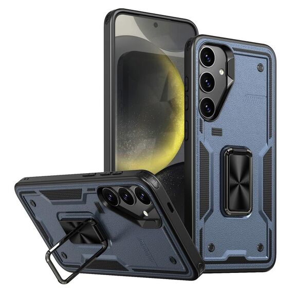 Per Samsung Galaxy S24+ 5G Custodia per telefono con supporto ad anello in TPU ibrido per PC (blu navy)