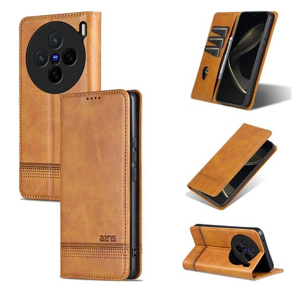 Per vivo X200 AZNS Custodia per telefono in pelle di vitello con texture magnetica (marrone chiaro)