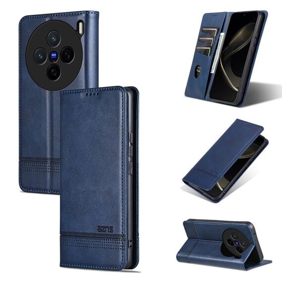 Per vivo X200 AZNS Custodia per telefono in pelle di vitello con texture magnetica (blu scuro)