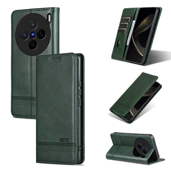 Per vivo X200 AZNS Custodia per telefono in pelle di vitello con texture magnetica (verde scuro)