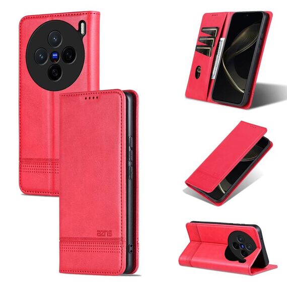 Per vivo X200 AZNS Custodia per telefono in pelle di vitello con texture magnetica (rosso)