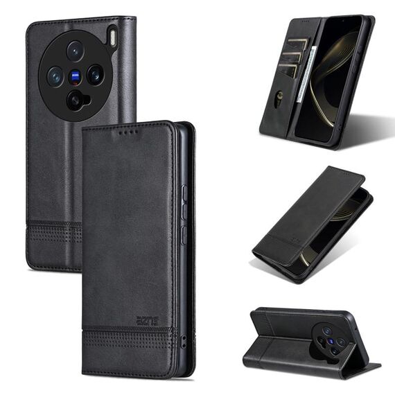 Per vivo X200 Pro mini AZNS Custodia per telefono in pelle di vitello con texture magnetica (nero)