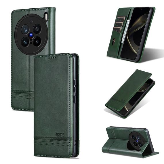 Per vivo X200 Pro AZNS Custodia per telefono in pelle di vitello con texture magnetica (verde scuro)