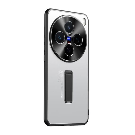 Per vivo X200 Custodia per telefono con supporto in TPU ibrido in metallo satinato (argento)