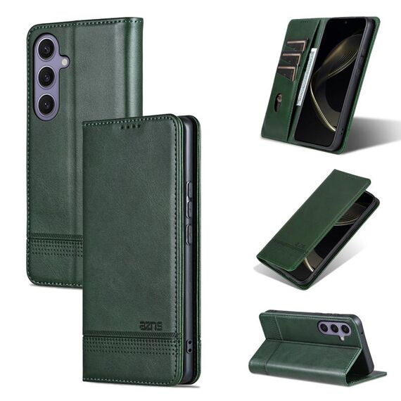 Per Samsung Galaxy S25 5G AZNS Custodia per telefono in pelle con texture di vitello magnetica (verde scuro)