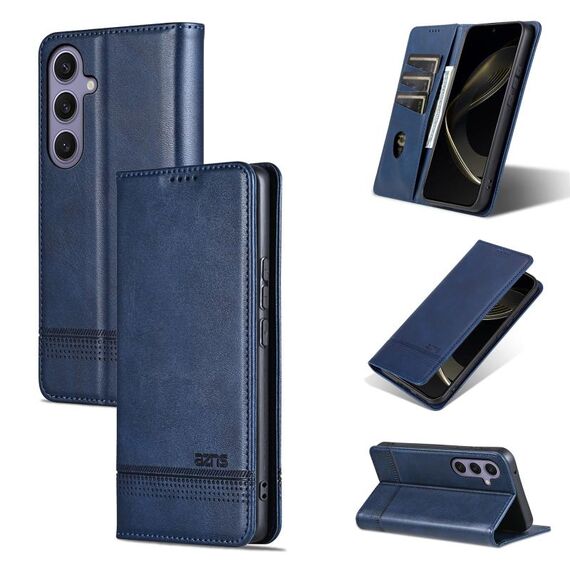 Per Samsung Galaxy S25 5G AZNS Custodia per telefono in pelle con texture di vitello magnetica (blu scuro)