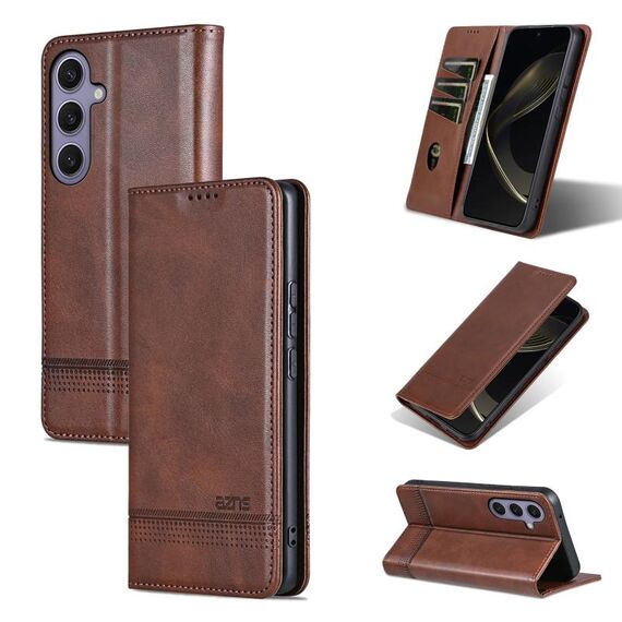 Per Samsung Galaxy S25 5G AZNS Custodia per telefono in pelle con texture di vitello magnetica (marrone scuro)