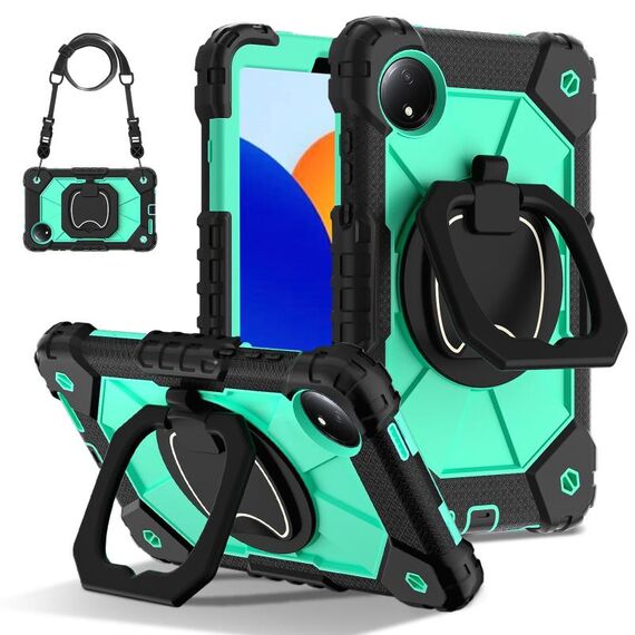 Per Xiaomi Redmi Pad SE 8.7 Custodia per tablet PC ibrida in silicone con robot a contrasto (nero verde menta)