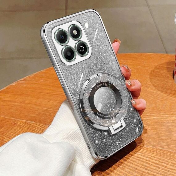 Per Honor X6b Custodia per telefono in TPU con supporto rotondo glitterato sfumato placcato (argento)