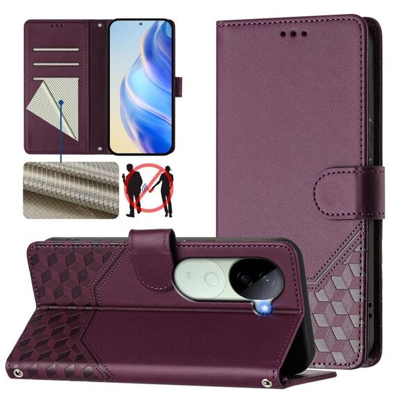 For vivo iQOO Z9s 5G / V40e 5G India Honeycomb Embossing RFID Leather Phone Case(Violet)