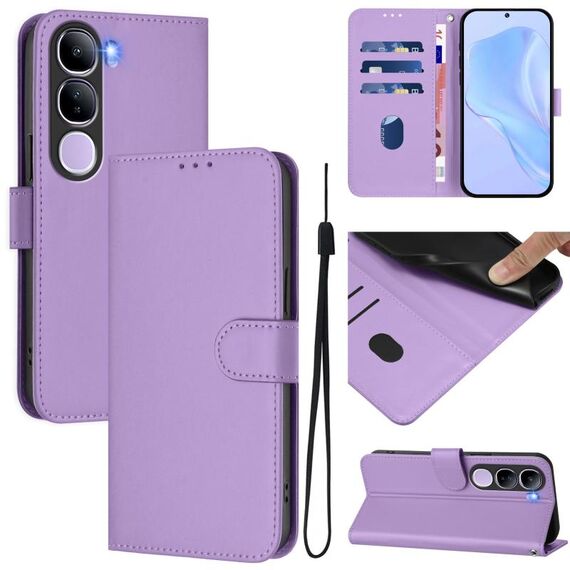 For vivo V40 Lite 5G IDN Skin Feel Solid Color Leather Phone Case with Lanyard(Lavender Purple)