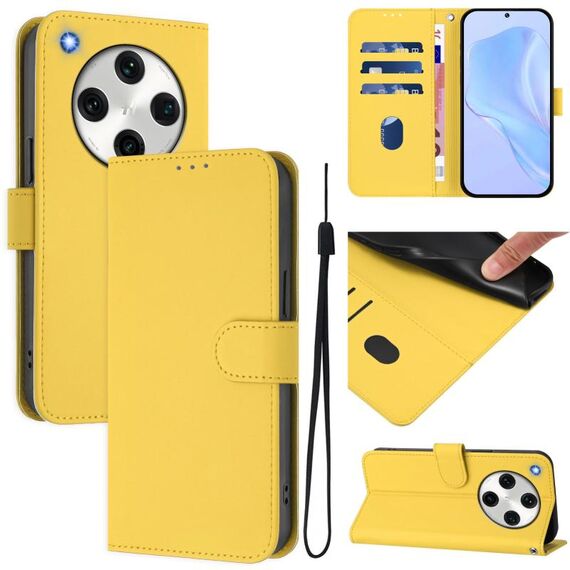 For OPPO Find X8 Pro Skin Feel Solid Color Leather Phone Case with Lanyard(Lemon Yellow)