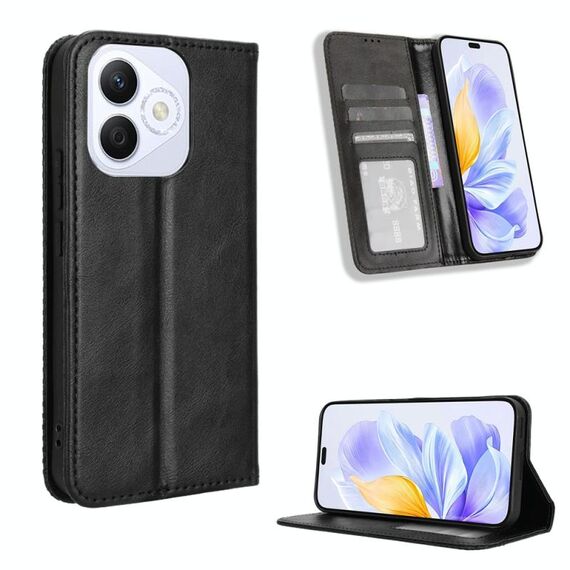 Per Honor X60i 5G Custodia per telefono in pelle con fibbia magnetica e texture retrò (nero)