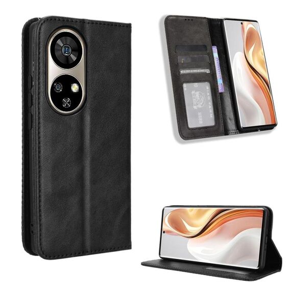 Per Ulefone Note 17 Pro Custodia per telefono in pelle con fibbia magnetica e texture retrò (nero)