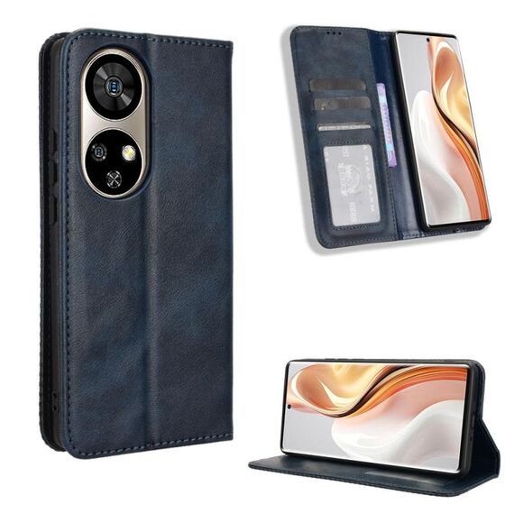 Per Ulefone Note 17 Pro Custodia per telefono in pelle con fibbia magnetica e texture retrò (blu)