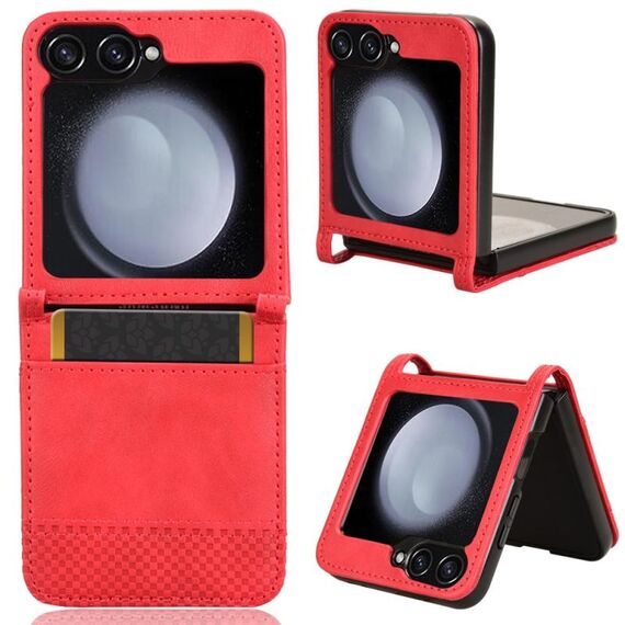 Per Samsung Galaxy Z Flip6 Custodia per telefono in pelle con fibbia magnetica e texture retrò (rosso)