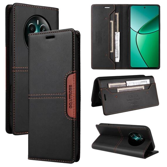 For Realme 12+ GQUTROBE G01 RFID Anti-theft Leather Phone Case(Black)