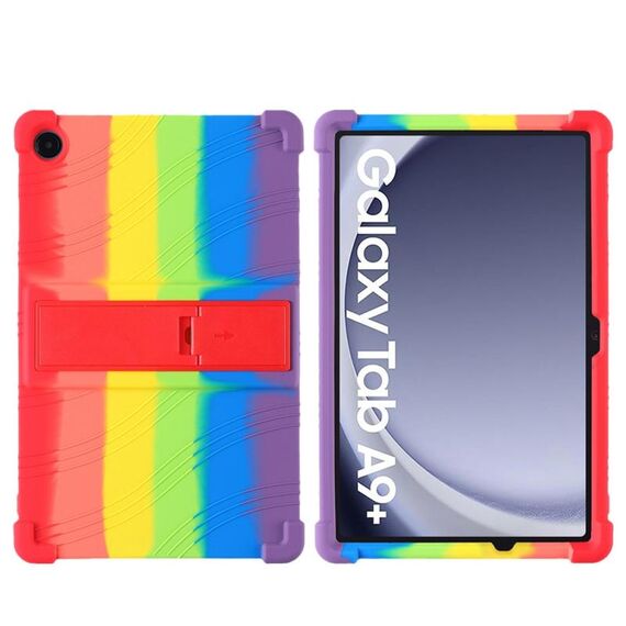 For Samsung Galaxy Tab A9+ Shockproof Silicone Tablet Protective Case With Holder(Rainbow Color)