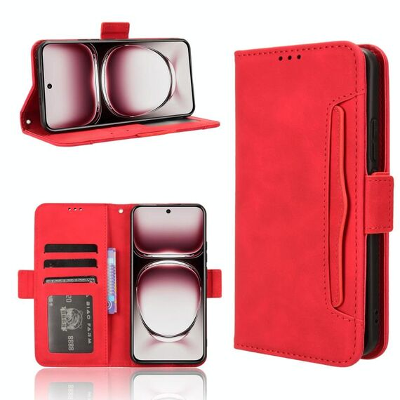 Per OPPO Reno12 Pro 5G Custodia per telefono in pelle con slot per schede e texture in vitello con effetto pelle di vitello globale (rosso)
