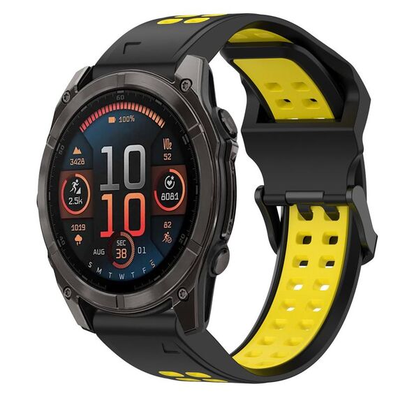 Per Garmin Fenix ​​8 AMOLED 47mm cinturino in silicone bicolore con fibbia inversa 22mm (nero+giallo)