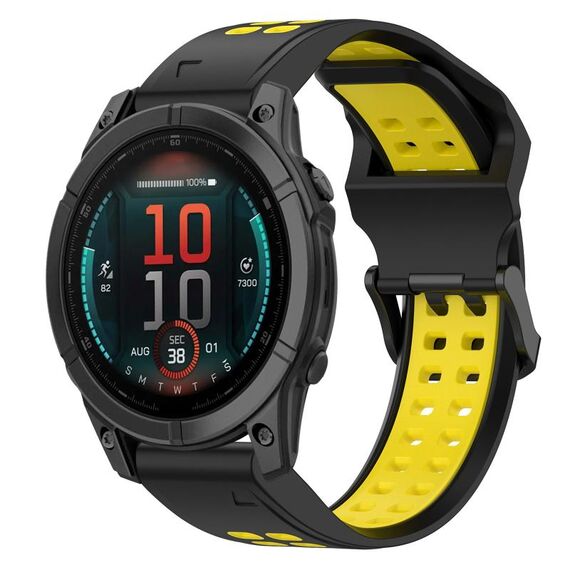Per Garmin Fenix ​​E 47mm cinturino in silicone bicolore con fibbia inversa da 22mm (nero+giallo)
