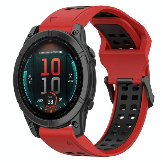Per Garmin Fenix ​​E 47mm cinturino in silicone bicolore con fibbia inversa da 22mm (rosso+nero)