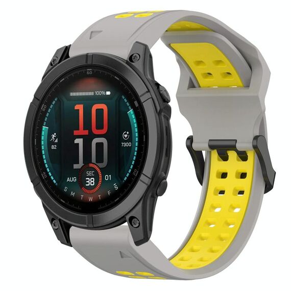Per Garmin Fenix ​​E 47mm cinturino in silicone bicolore con fibbia inversa da 22mm (grigio+giallo)
