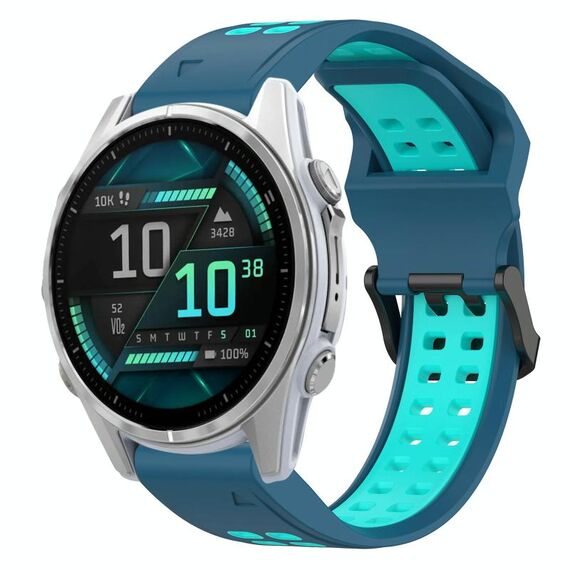 Per Garmin Fenix ​​8 AMOLED 43mm cinturino in silicone bicolore con fibbia inversa da 20mm (blu+verde acqua)