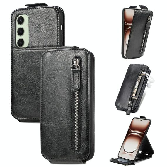 Per Samsung Galaxy S24 FE 5G Custodia in pelle con cerniera e flip verticale (nero)