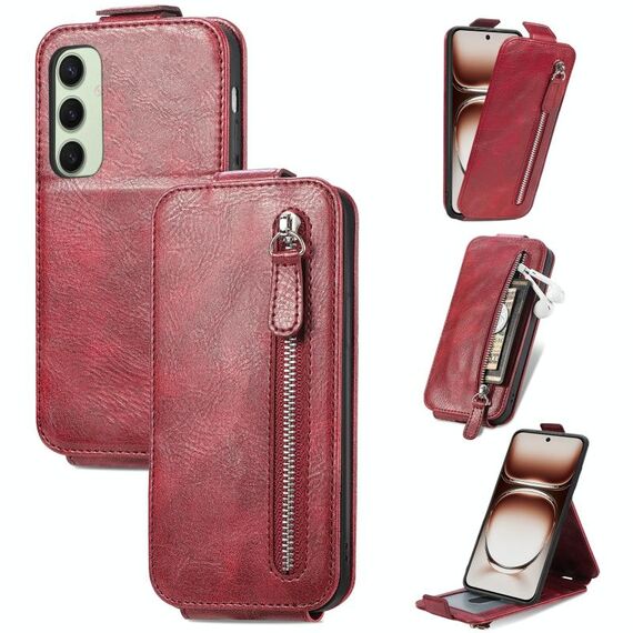 Per Samsung Galaxy S24 FE 5G Custodia in pelle con cerniera e flip verticale (rosso)