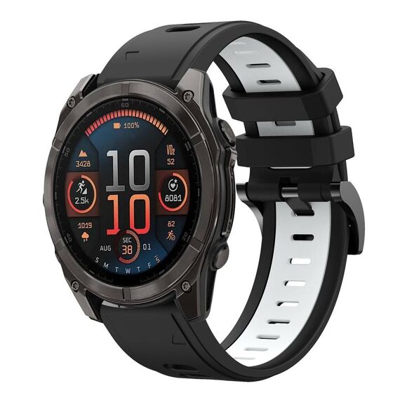 Per Garmin Fenix ​​8 AMOLED 51mm Sportivo Cinturino in silicone bicolore 26mm (nero+bianco)