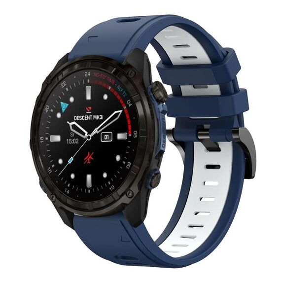 Per Garmin Descent Mk3i 51mm Sports Cinturino in silicone bicolore da 26mm (blu notte+bianco)