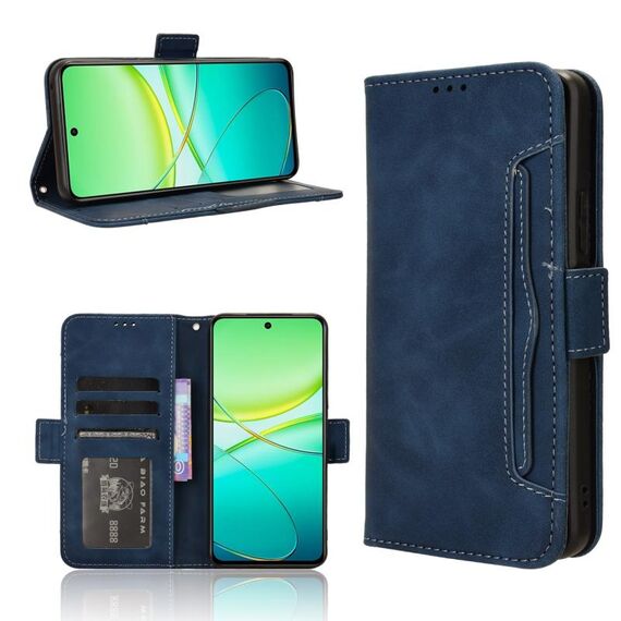 Per vivo Y58 5G Custodia in pelle con slot per schede e texture in vitello (blu)