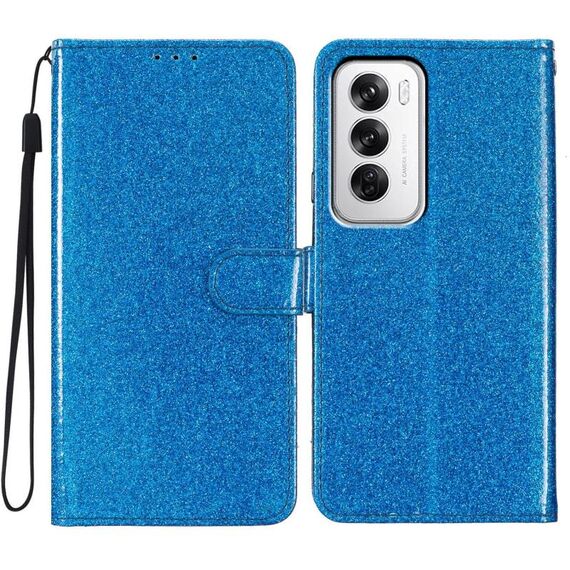 Per OPPO Reno12 Global Glitter Powder Flip Custodia in pelle per telefono (blu)