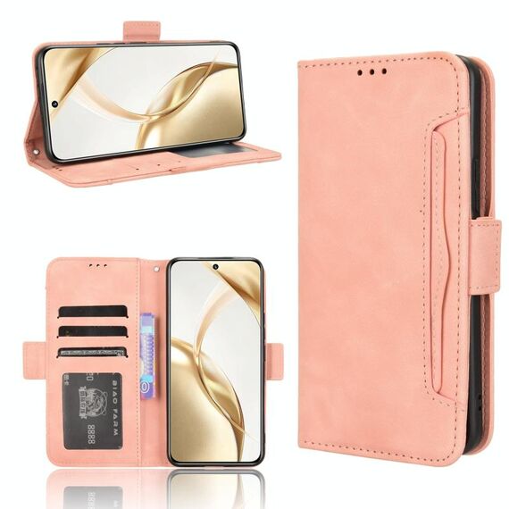 Custodia in pelle per telefono cellulare con slot per schede e texture in vitello per Honor 200 5G (rosa)