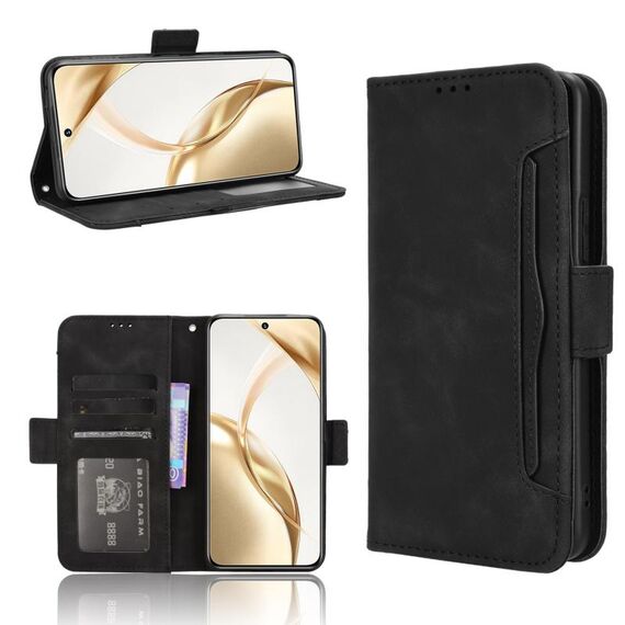 Custodia in pelle per telefono cellulare con slot per schede e texture in vitello per Honor 200 5G (nero)