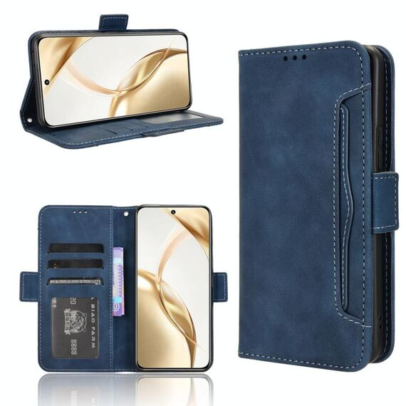 Custodia in pelle per telefono cellulare con slot per schede e texture in vitello per Honor 200 5G (blu)