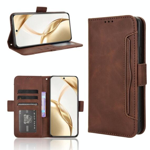 Custodia in pelle per telefono cellulare con slot per schede e texture in vitello per Honor 200 5G (marrone)