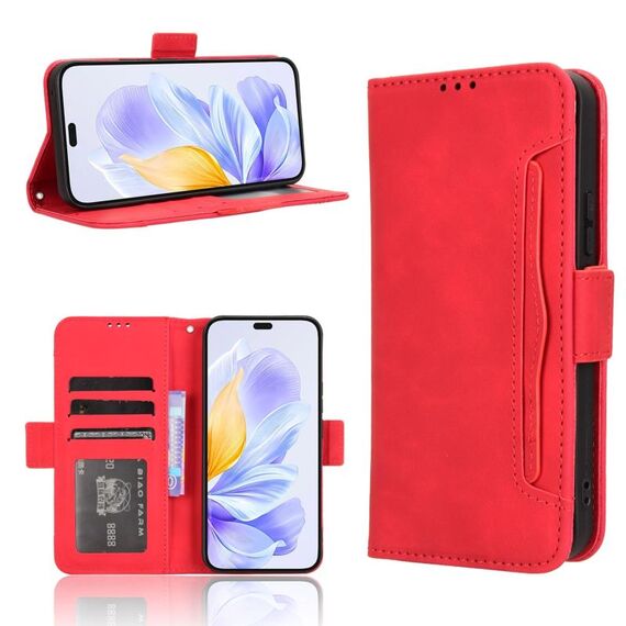 Custodia per telefono in pelle con slot per schede e texture in vitello per Honor X60i 5G (rosso)