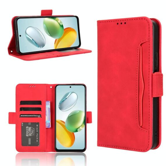 Custodia per telefono in pelle con slot per carte e texture in vitello per Honor Play 60 Plus (rosso)