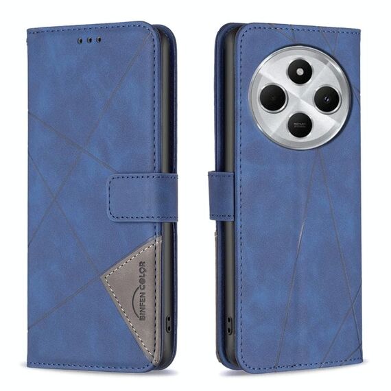 Per Redmi 14C 4G Custodia per telefono in pelle con fibbia magnetica e trama a rombi (blu)